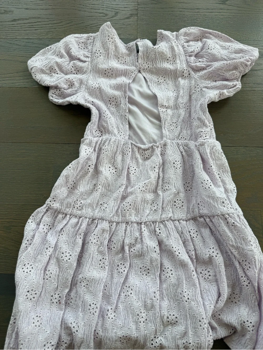 Zara Lilac Eyelet Puff-Sleeve Tiered Dress